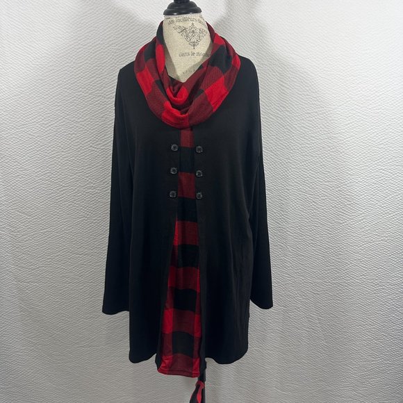 Bebonnie Buffalo Check Long Slv Cowl Neck Warm Splicing Tunic Top with Buttons - Picture 6 of 14
